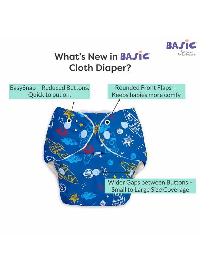 Superbottoms 5 Basic Reusable Cloth Diaper For Babies 03Y ; Freesize Washable Baby Diapers (With Dry Feel Pad Insert) ; Assorted - Image 3