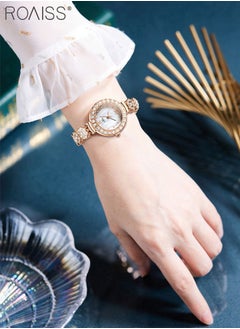 roaiss 2PCS Women's Alloy Strap Bracelet Watch Set Analog Display Round Dial Quartz Watch with Heart Bracelet Decorated with Rhinestones Elegant Watch Set as Gift for Ladies Rose Gold  - Image 2