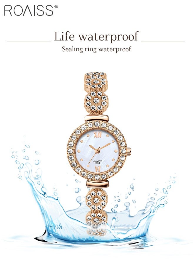 roaiss 2PCS Women's Alloy Strap Bracelet Watch Set Analog Display Round Dial Quartz Watch with Heart Bracelet Decorated with Rhinestones Elegant Watch Set as Gift for Ladies Rose Gold  - Image 5