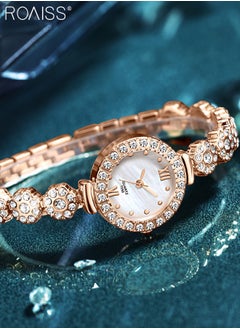 roaiss 2PCS Women's Alloy Strap Bracelet Watch Set Analog Display Round Dial Quartz Watch with Heart Bracelet Decorated with Rhinestones Elegant Watch Set as Gift for Ladies Rose Gold  - Image 3