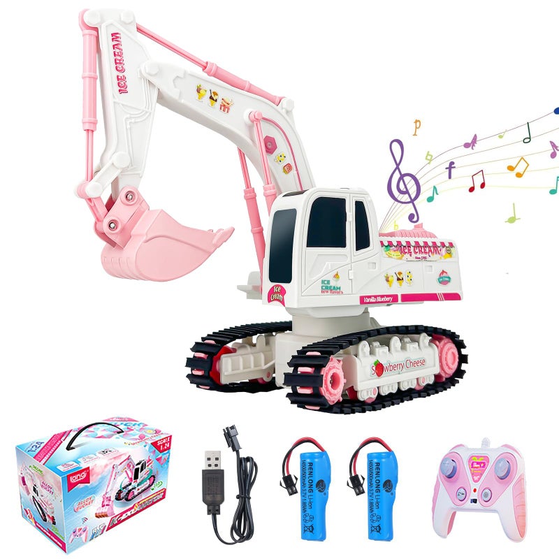 Hylukon Pink RC Excavator 6 Channel 24Ghz RC Construction Vehicle Toy 124Scale 360 Rotation Excavator Toy with Light Music DIY Stickers Birthday Gift for Teen - Image 3