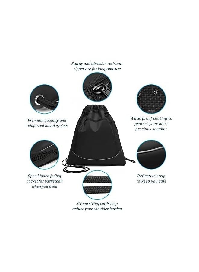 SHOWAY Basketball Backpack, Foldable Soccer Backpack Gym Bag Sackpack Sports Sack with Detachable Ball Mesh Bag for Volleyball Baseball Yoga, Black - Image 2