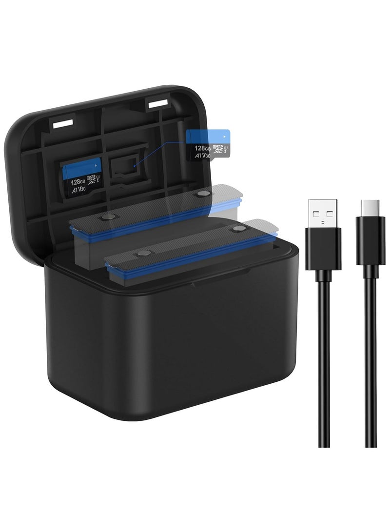 SYOSI Fast Battery Charger Hub for Insta360 X4 Battery, Quick Portable 2 Channel Battery Charger Storager Station with USB Power Cord & Misro SD Card Slots, Battery Charger Hub Compatible with Insta360 X4 - Image 1
