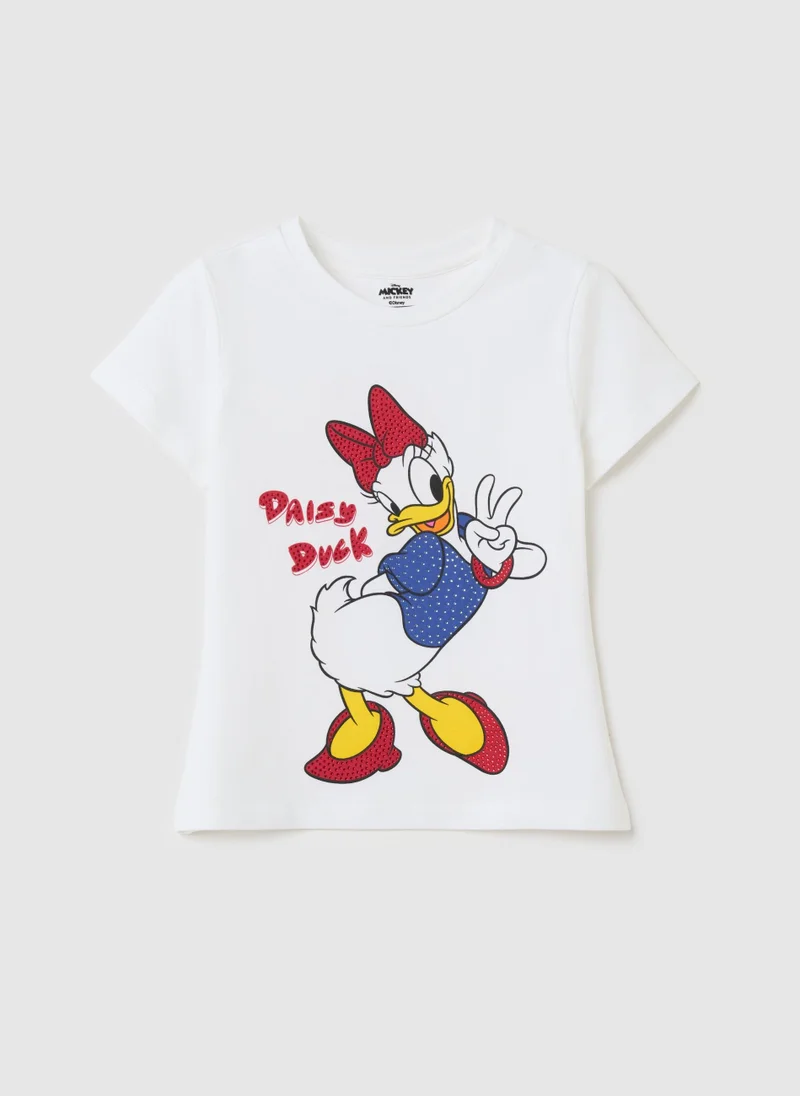 او في اس T-Shirt In Stretch Cotton With Diamanté And Daisy Duck Print