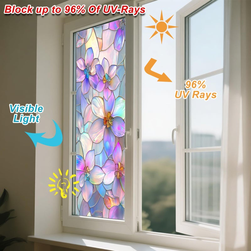 IVN Privacy Window Film,Stained Glass Window Cling Green Leaf Design Static Cling Glass Sticker for Kitchen Cabinet Door 17.7 x 39.3 Inch - Image 4