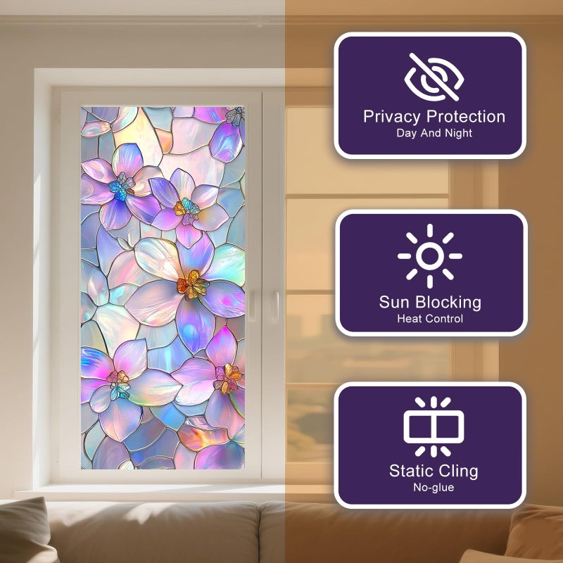 IVN Privacy Window Film,Stained Glass Window Cling Green Leaf Design Static Cling Glass Sticker for Kitchen Cabinet Door 17.7 x 39.3 Inch - Image 2