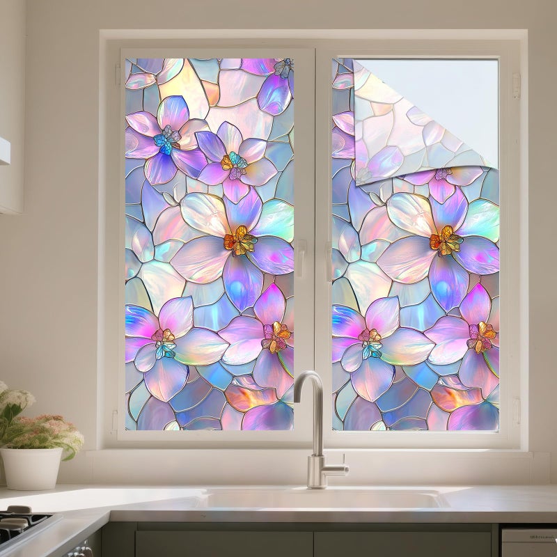 IVN Privacy Window Film,Stained Glass Window Cling Green Leaf Design Static Cling Glass Sticker for Kitchen Cabinet Door 17.7 x 39.3 Inch - Image 5