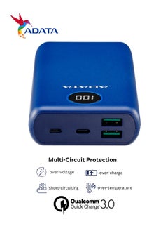 ADATA Power Bank P20000QCD | 20,000 mAh | Fast Charging Qualcomm QC 3.0 USB Type-C and Type-A | Compatible with iPhone, Samsung, iPad, and More 18 watt | Blue  - Image 4
