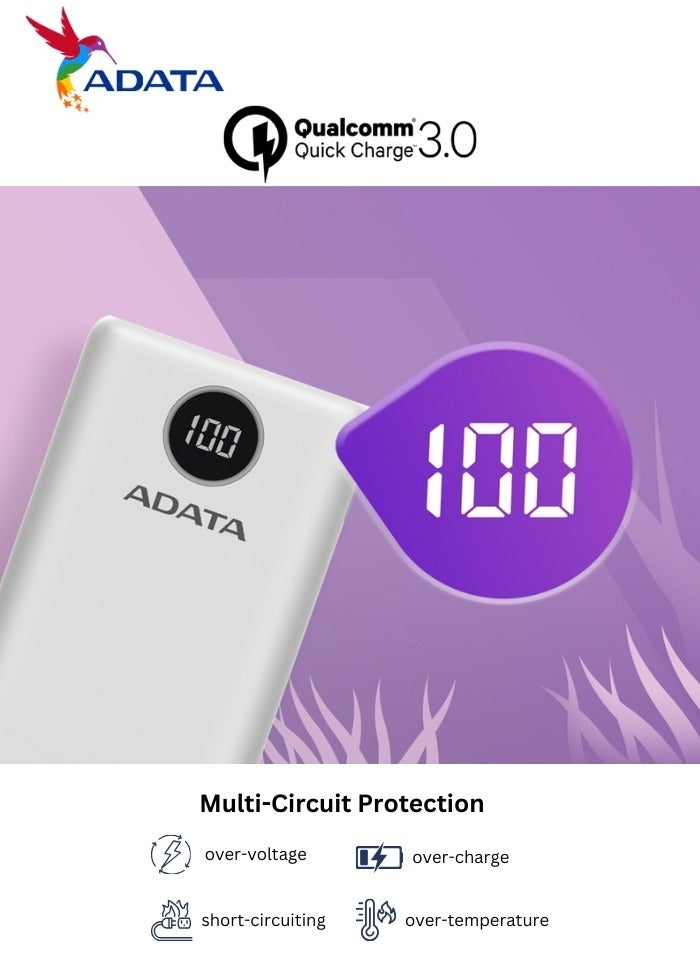 Power Bank P20000QCD | 20,000 mAh | Fast Charging Qualcomm QC 3.0 USB Type-C and Type-A | Compatible with iPhone, Samsung, iPad, and More 18 watt | Blue