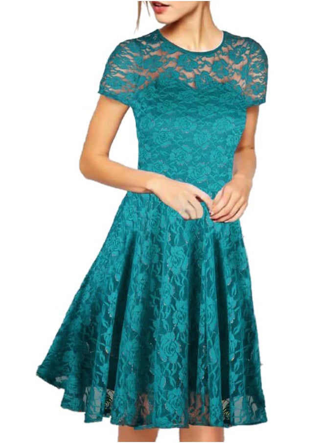 FG WOMEN`S LACE HALF SLEEVE DRESS WITH LINING 