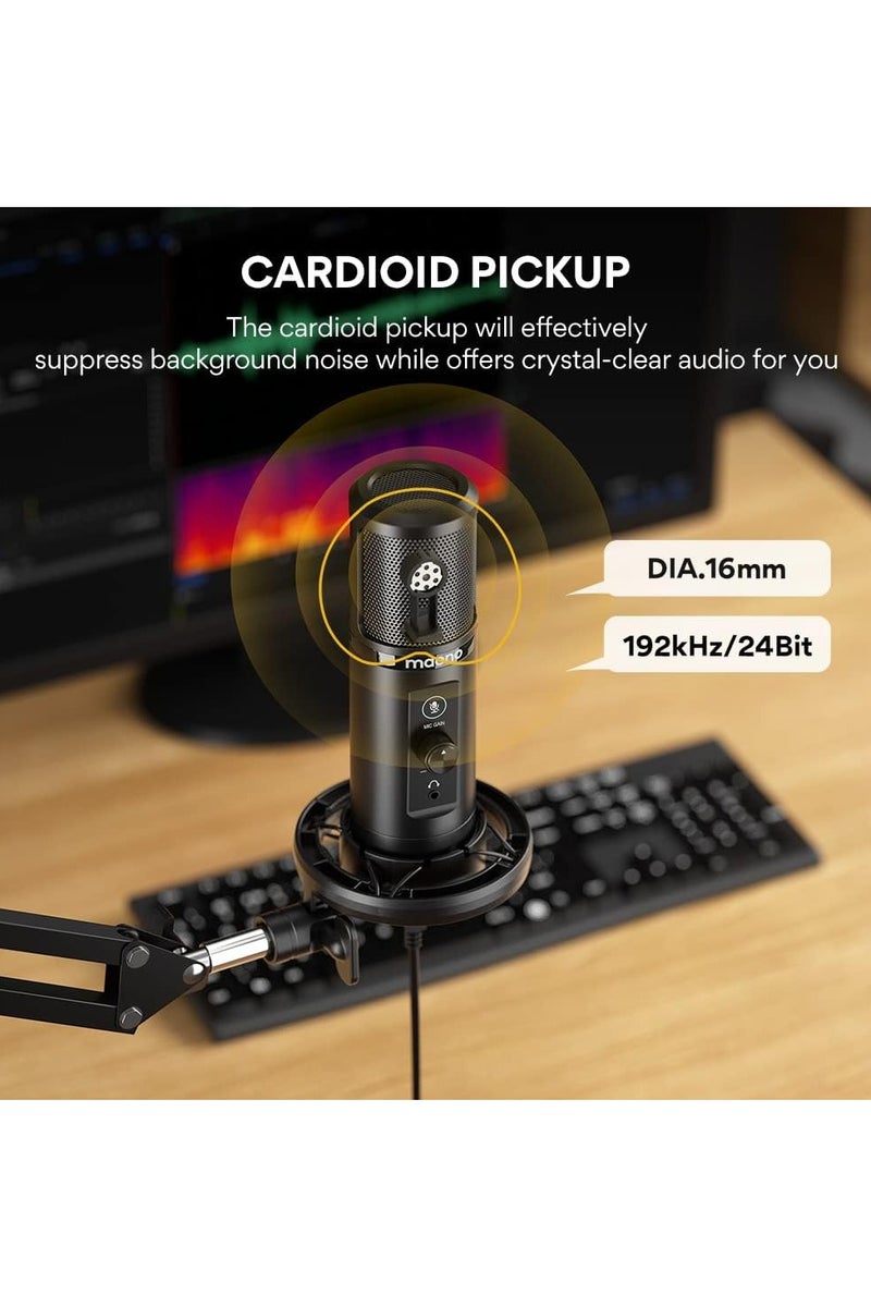 ماونو ميكروفون MAONO AU-PM422 بودكاست يو إس بي – ميكروفون كوندنسر كاريويد مع تحكم في مستوى الصوت، زر كتم الصوت وحامل ذراع – مثالي للبث وتسجيل الصوت والألعاب - Image 2
