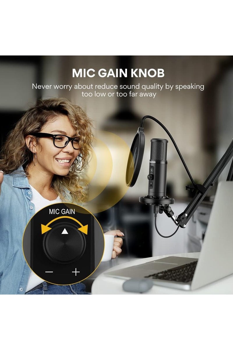 ماونو ميكروفون MAONO AU-PM422 بودكاست يو إس بي – ميكروفون كوندنسر كاريويد مع تحكم في مستوى الصوت، زر كتم الصوت وحامل ذراع – مثالي للبث وتسجيل الصوت والألعاب - Image 5