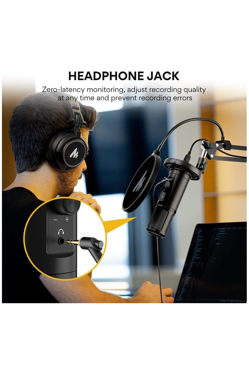 ماونو ميكروفون MAONO AU-PM422 بودكاست يو إس بي – ميكروفون كوندنسر كاريويد مع تحكم في مستوى الصوت، زر كتم الصوت وحامل ذراع – مثالي للبث وتسجيل الصوت والألعاب - Image 4