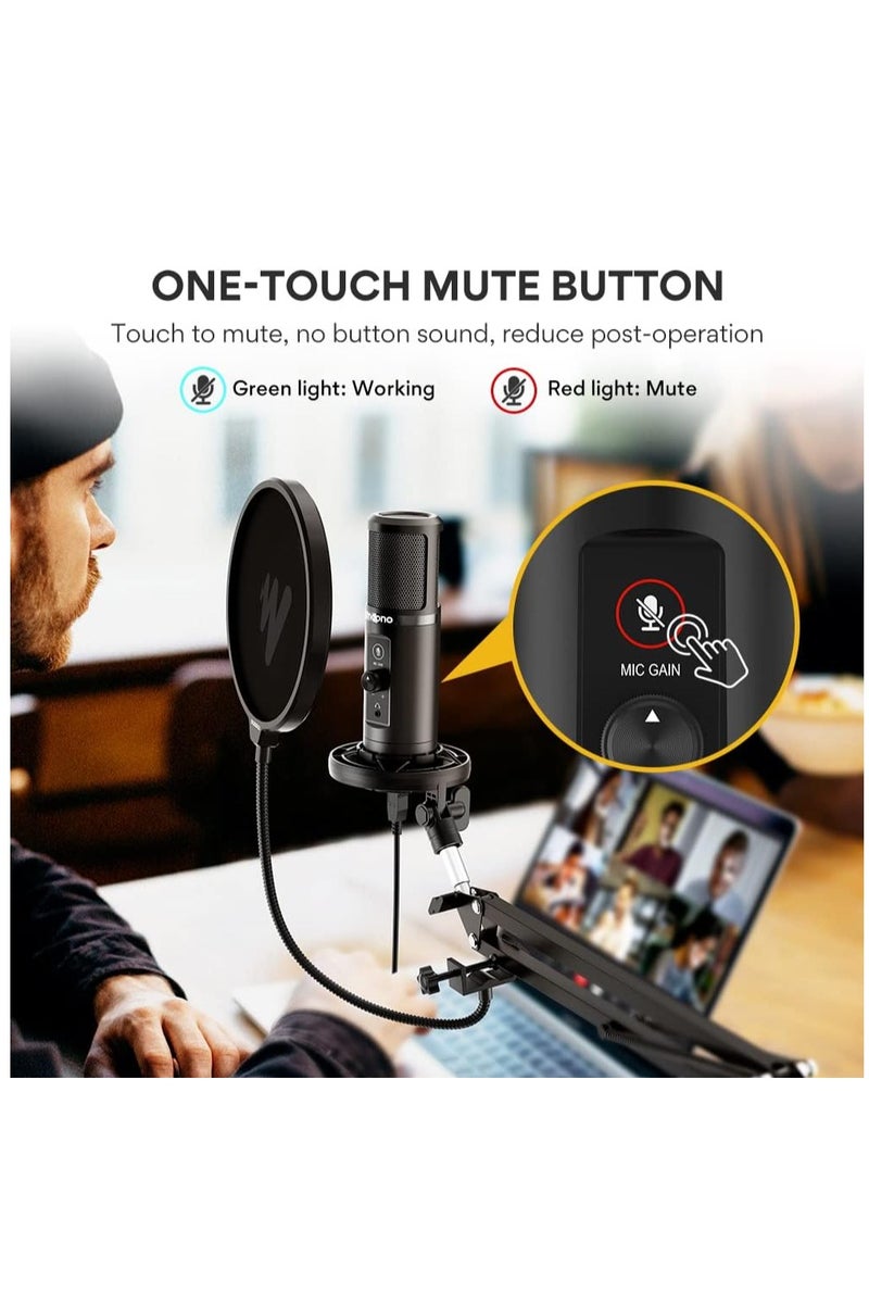 ماونو ميكروفون MAONO AU-PM422 بودكاست يو إس بي – ميكروفون كوندنسر كاريويد مع تحكم في مستوى الصوت، زر كتم الصوت وحامل ذراع – مثالي للبث وتسجيل الصوت والألعاب - Image 3