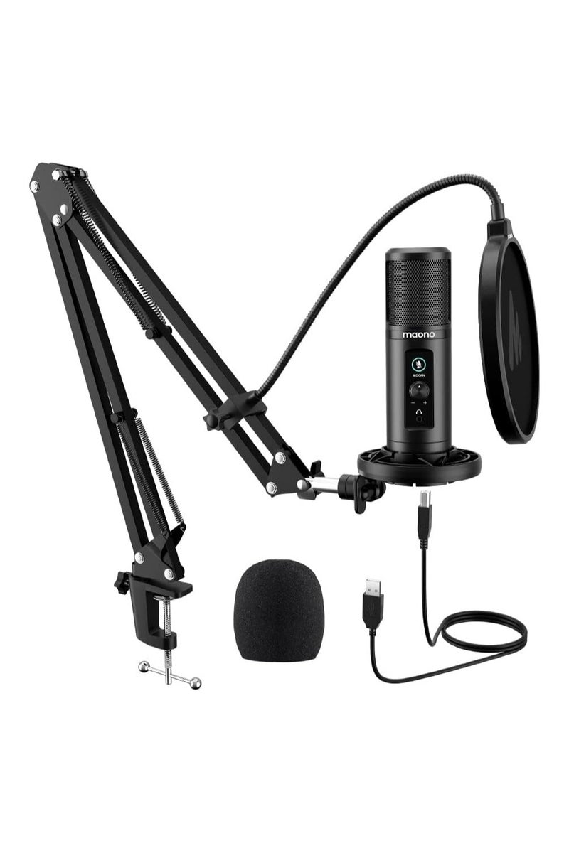 ماونو ميكروفون MAONO AU-PM422 بودكاست يو إس بي – ميكروفون كوندنسر كاريويد مع تحكم في مستوى الصوت، زر كتم الصوت وحامل ذراع – مثالي للبث وتسجيل الصوت والألعاب - Image 1