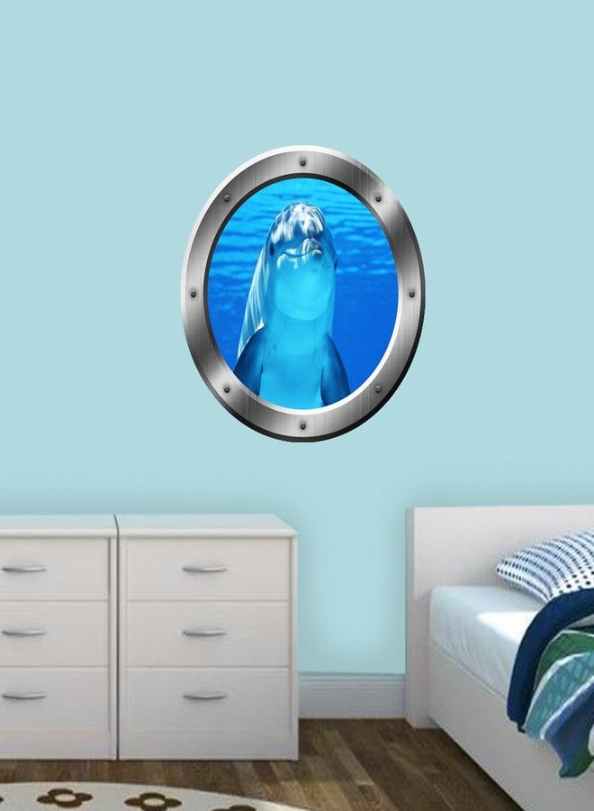 VWAQ Porpoise Wall Decal Dolphin Porthole 3D Wall Sticker Peel and Stick Decor VWAQ-SP29 (14" Diameter) - Image 2