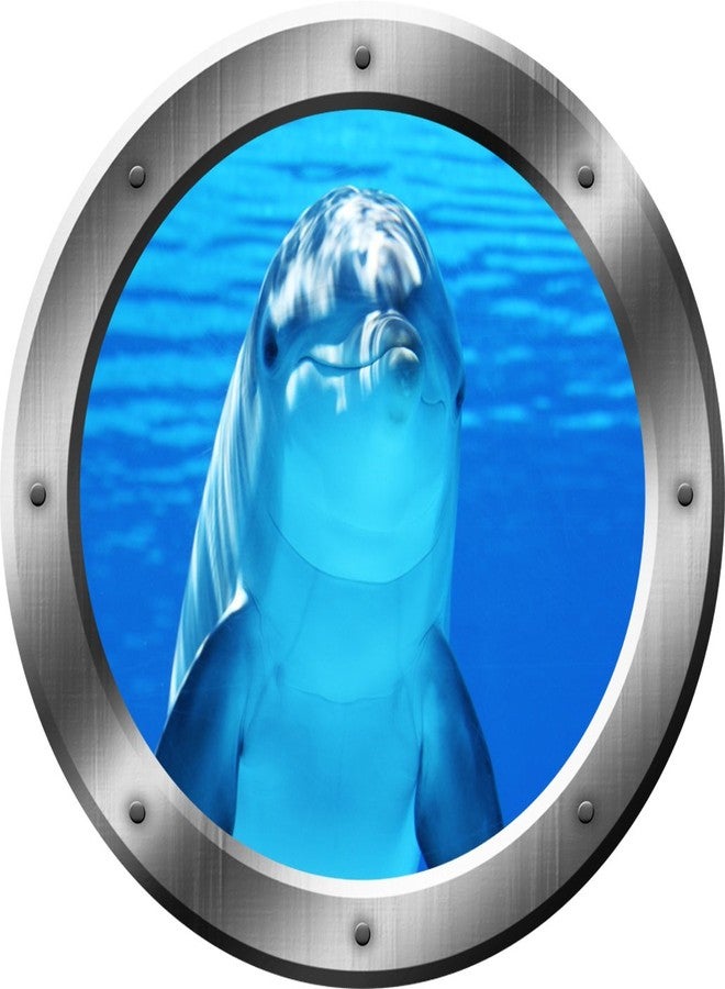 VWAQ Porpoise Wall Decal Dolphin Porthole 3D Wall Sticker Peel and Stick Decor VWAQ-SP29 (14" Diameter) - Image 1
