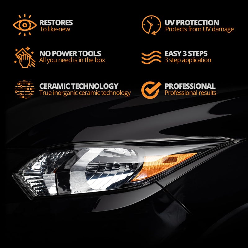 CERAKOTE CERAKOTE® Ceramic Headlight Restoration Kit – Guaranteed To Last As Long As You Own Your Vehicle – Brings Headlights Back to Like New Condition - No Power Tools Required - 10 Wipe Kit  - Image 3