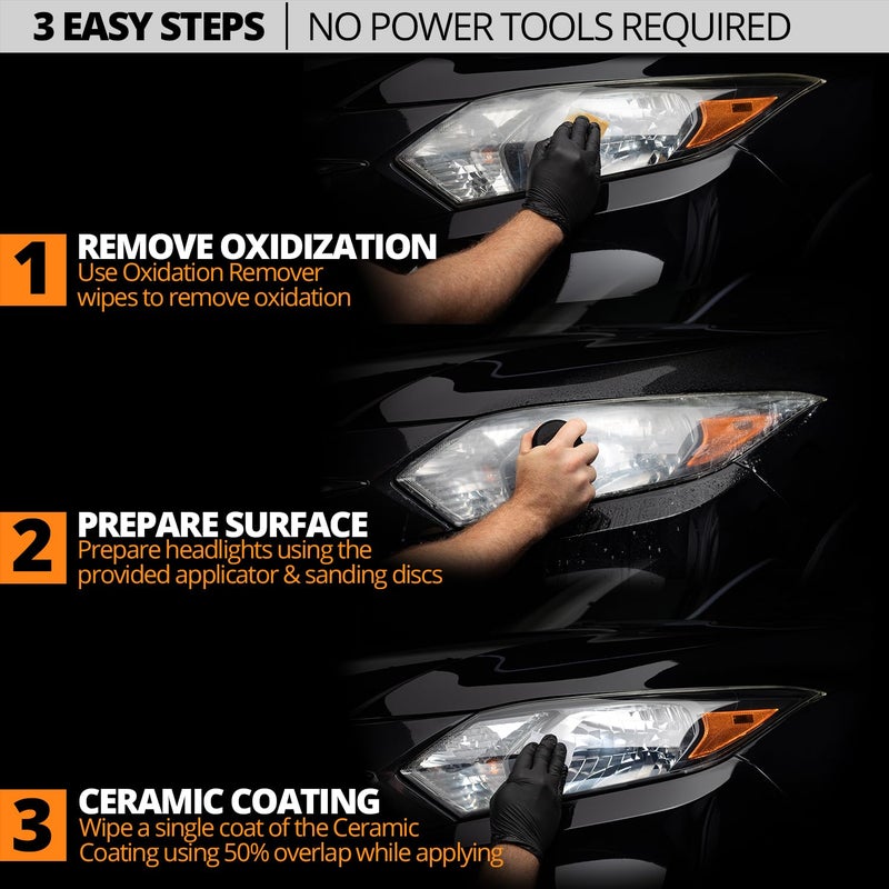 CERAKOTE CERAKOTE® Ceramic Headlight Restoration Kit – Guaranteed To Last As Long As You Own Your Vehicle – Brings Headlights Back to Like New Condition - No Power Tools Required - 10 Wipe Kit  - Image 4