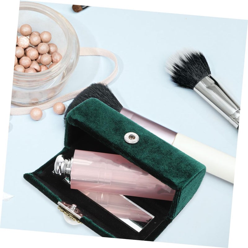 BESTonZON Vintage Lipstick Case with Mirror Plush Portable Lip Balm Holder for Women Classic Velvet Lipstick Storage Box Travel Cosmetic Accessory in Dark Green - Image 4