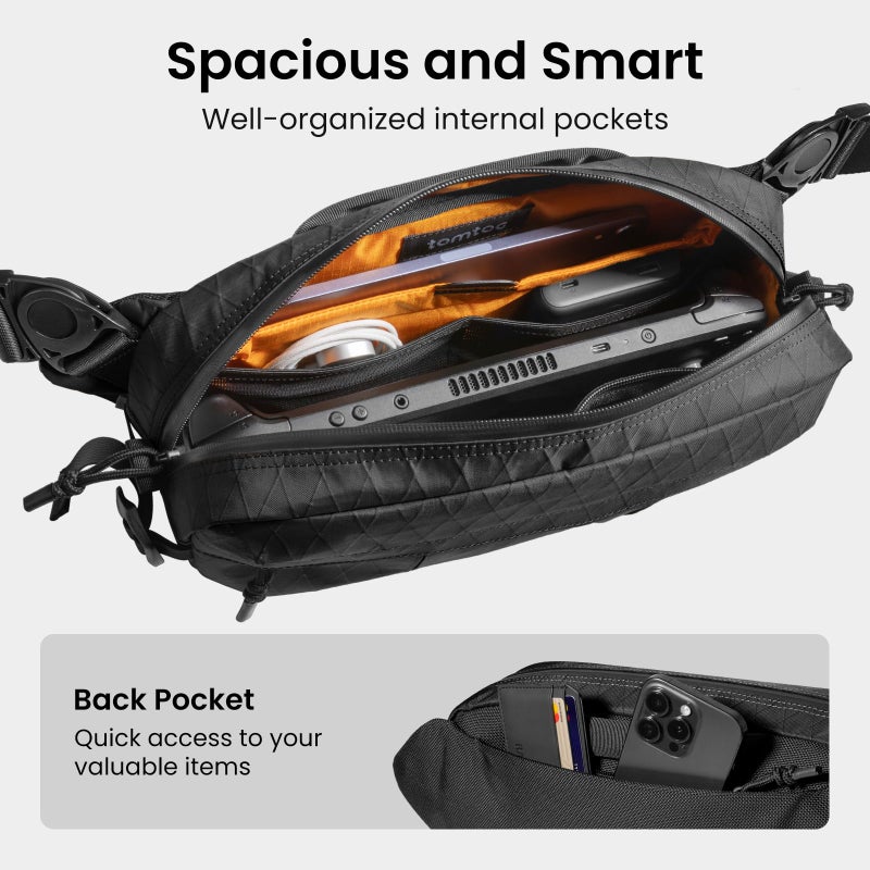 tomtoc 5.5L X-Pac Sling Bag, Heavy Duty Crossbody Bag for Men, Carry Chest Daypack Water-resistant Travel Shoulder Bag for Steam Deck OLED, ROG Ally X, 2024 iPad mini A17 Pro, Urban Techwear, Tactical - Image 3