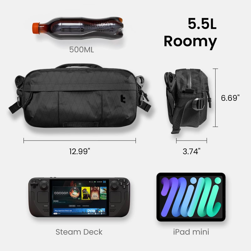 tomtoc 5.5L X-Pac Sling Bag, Heavy Duty Crossbody Bag for Men, Carry Chest Daypack Water-resistant Travel Shoulder Bag for Steam Deck OLED, ROG Ally X, 2024 iPad mini A17 Pro, Urban Techwear, Tactical - Image 4