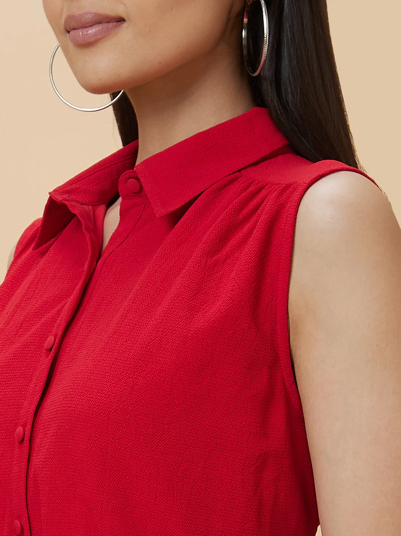 globus Women Shirt Collar Smocked Fit & Flare Dress