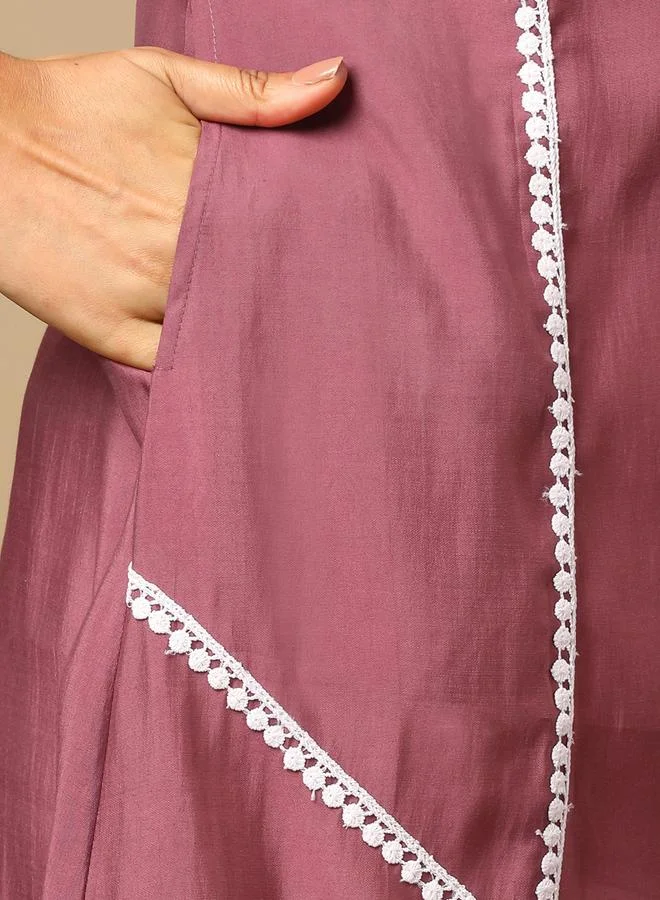 globus Globus Purple Embroidered Lace Detail Fusion Kurta