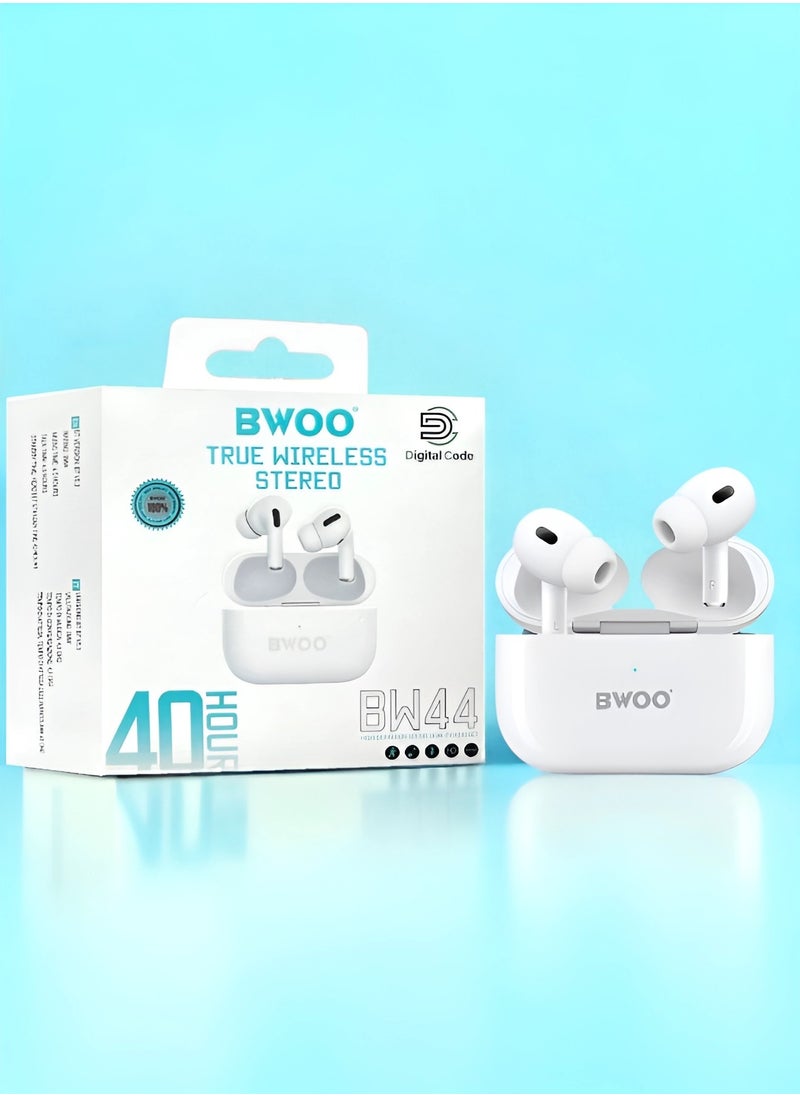 BWOO - Original Pro Bluetooth headset from BWOO, second version, a wireless Bluetooth headset that supports wireless charging, features clear sound and noise isolation, works on all mobile phones such as iPhone, Galaxy, Huawei - Image 1