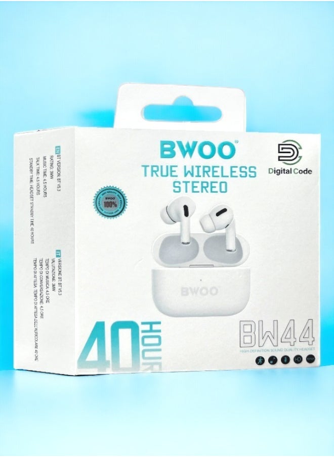 BWOO - Original Pro Bluetooth headset from BWOO, second version, a wireless Bluetooth headset that supports wireless charging, features clear sound and noise isolation, works on all mobile phones such as iPhone, Galaxy, Huawei - Image 1