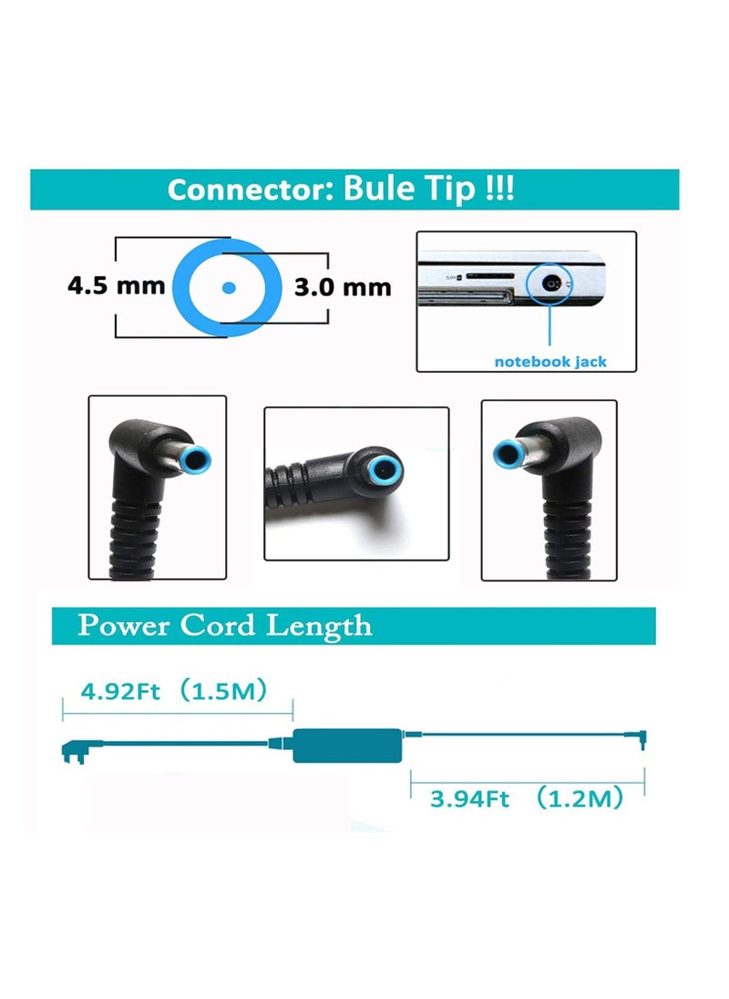 أنمي 65W 45W شاحن الكمبيوتر المحمول استبدال جناح HP 11 13 14 15 17;HP Stream 11 13 14;HP Spectre X360;HP Chromebook 11 14 Ac محول الطاقة عبر الطرف الأزرق - Image 3