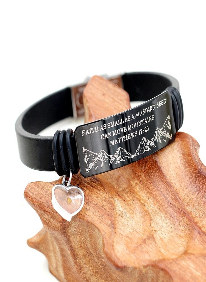 Uloveido Silicone Gel Faith Wristbands Black Stainless Steel Cuff Bangle Engraved Faith Small AS A Mustard Seed Can Move Mountains Matthews 17:20 - Image 3