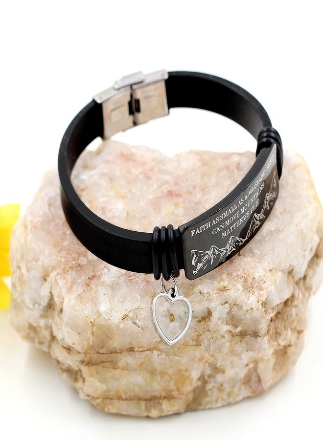 Uloveido Silicone Gel Faith Wristbands Black Stainless Steel Cuff Bangle Engraved Faith Small AS A Mustard Seed Can Move Mountains Matthews 17:20 - Image 4