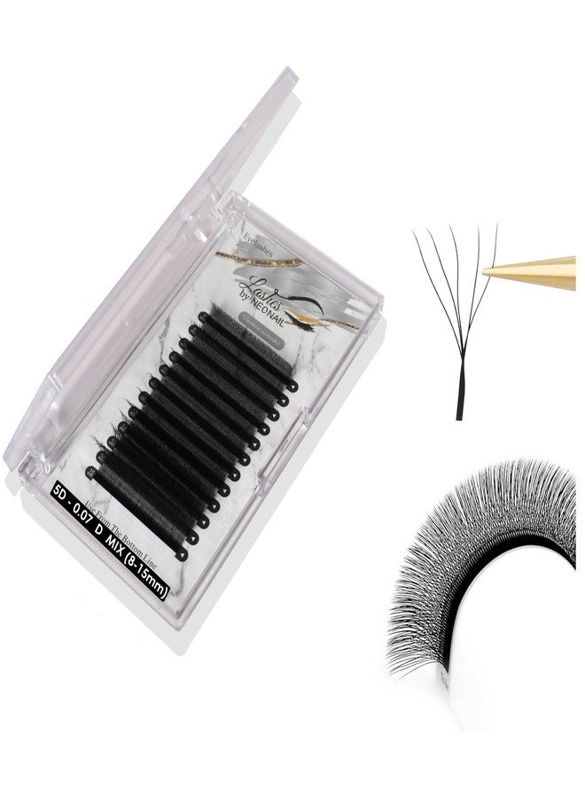 Kulis Lashes by Neonail - Eyelash Extension 5D Volume Premade 0.07mm D-Curl Faux Mink Matte Black Cluster Easy Fanning YY Eye Lashes (5D-0.07_D_MIX(8-15mm)) - Image 1
