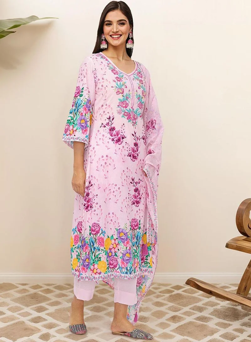 ISHIN Women Pink 3 pcs Kurta Set