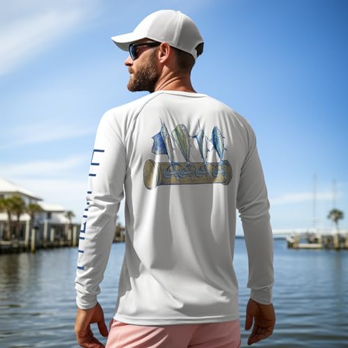 Palmyth Fishing Shirts for Men Long Sleeve UPF 50 Sun Protection UV T Shirt Tee White Tapped L - Image 3