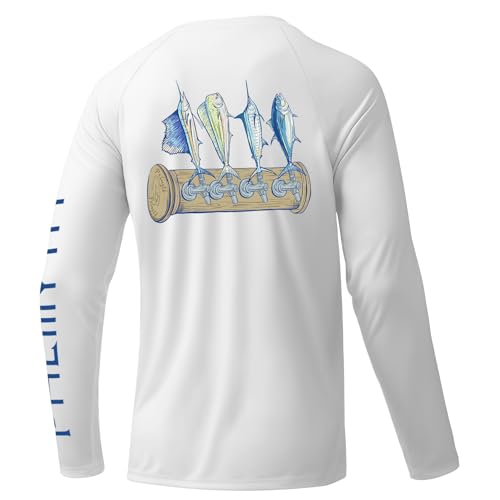 Palmyth Fishing Shirts for Men Long Sleeve UPF 50 Sun Protection UV T Shirt Tee White Tapped L - Image 1