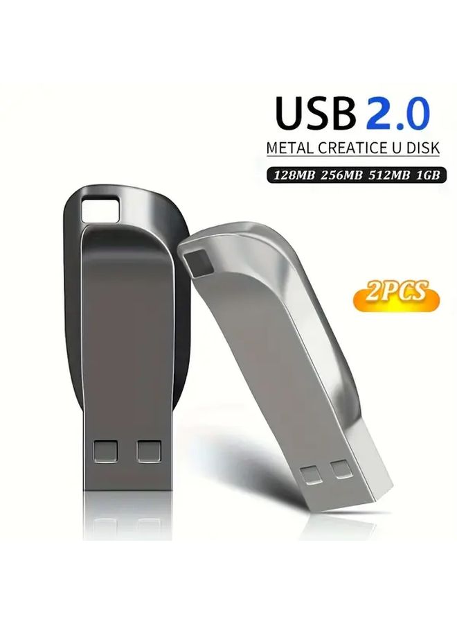 2 Metal USB 2.0 Flash Drives 256MB High Speed Memory Stick Silver Black Read Write Compatible Laptop Audio Car Stereo Reusable Gift - Image 1