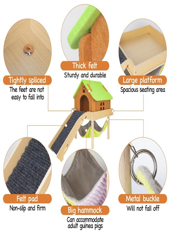 BESNEW 3 in 1 Enlarged Guinea Pig Hammock with House & Platform,Wooden Guinea Pig Hideout with Hammock & Stairs Guinea Pig Toys for Small Animals Hiding Sleeping Activities - Image 5