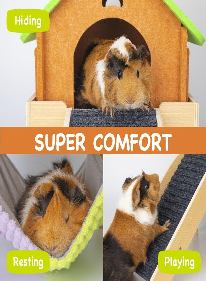 BESNEW 3 in 1 Enlarged Guinea Pig Hammock with House & Platform,Wooden Guinea Pig Hideout with Hammock & Stairs Guinea Pig Toys for Small Animals Hiding Sleeping Activities - Image 3