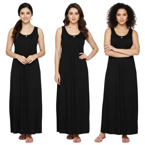 Garmend Cotton Full Length Long Camisole for Women - Long Innerwear Petticoat - Plus Size Nighty - Kurti Slip - Suit Slip - Black Color - Image 2