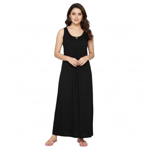 Garmend Cotton Full Length Long Camisole for Women - Long Innerwear Petticoat - Plus Size Nighty - Kurti Slip - Suit Slip - Black Color - Image 1