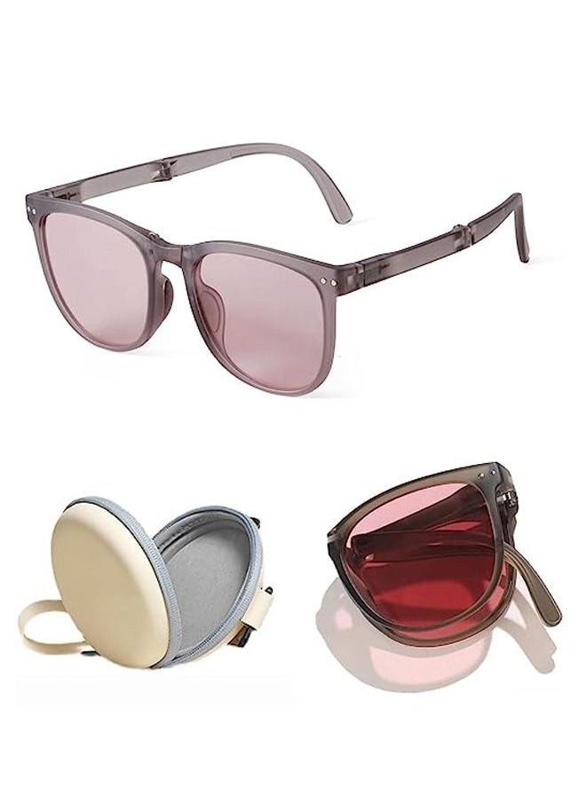 Unique - Foldable Sunglasses For Women Men, Square Folding Easy Carry Shades UV400 Protection Lens Suitable for running, driving, traveling,hiking and other outdoor sports-Grey pink - Image 1