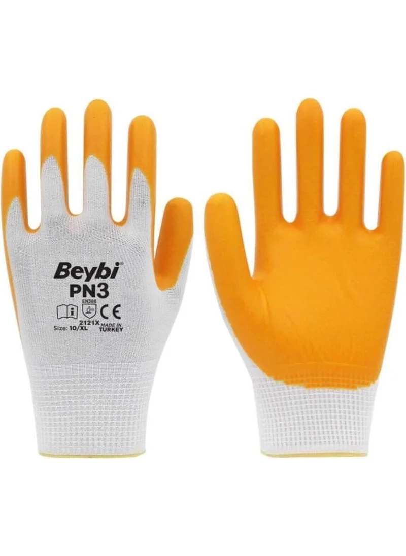 Beybi Pn3 Yellow Polyester Knitted Nitrile Work Gloves Size 10