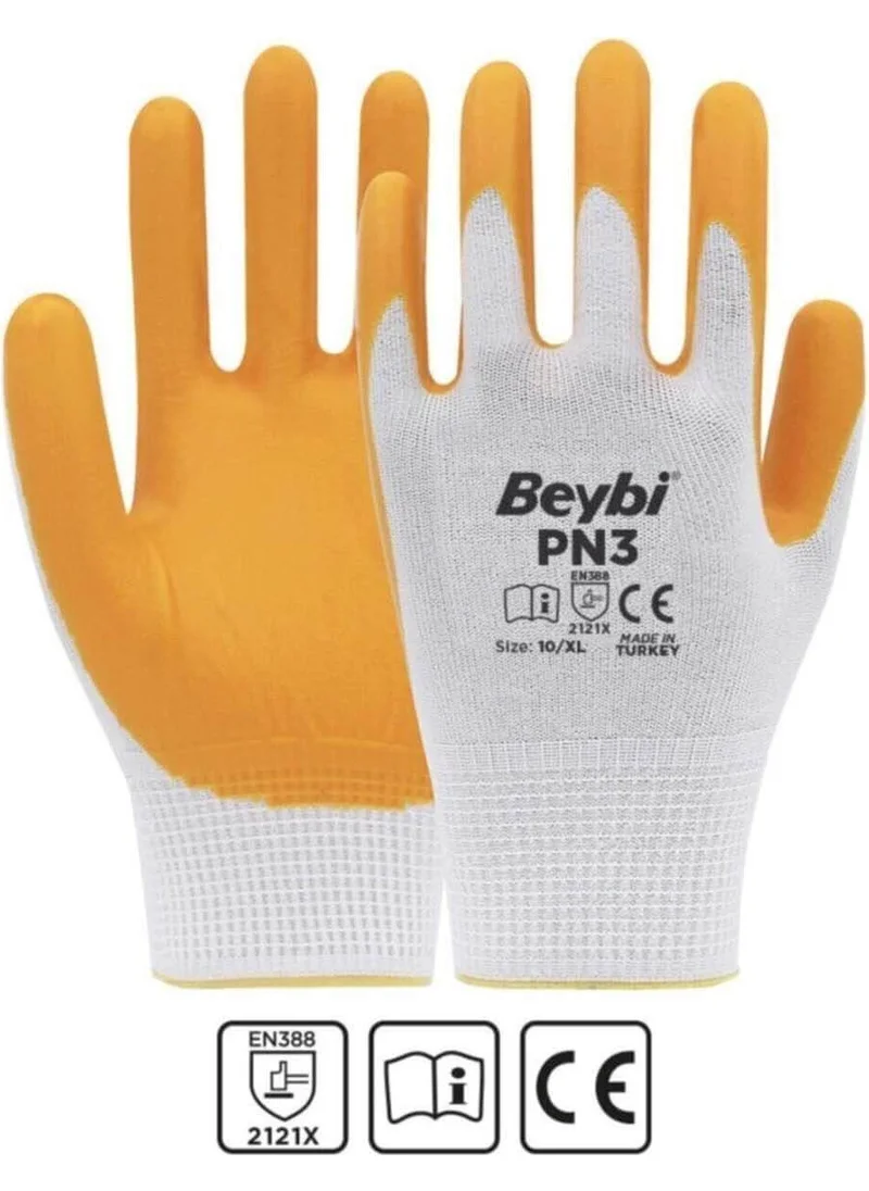 Beybi Pn3 Yellow Polyester Knitted Nitrile Work Gloves Size 10