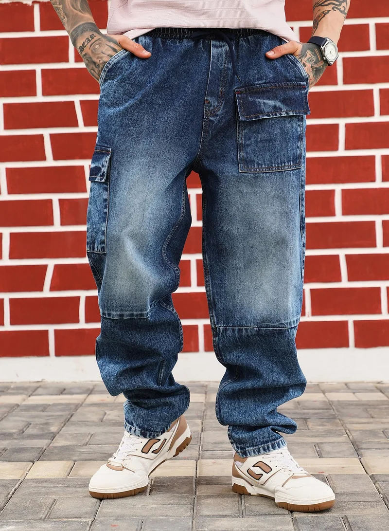 كامبوس سوترا جينز دينم كامبس سوترا رجالي أزرق نيلي بتصميم وحدات متعددة | خصر متوسط، قصة مستقيمة، رباط، مقاس مريح | قطن كاجوال