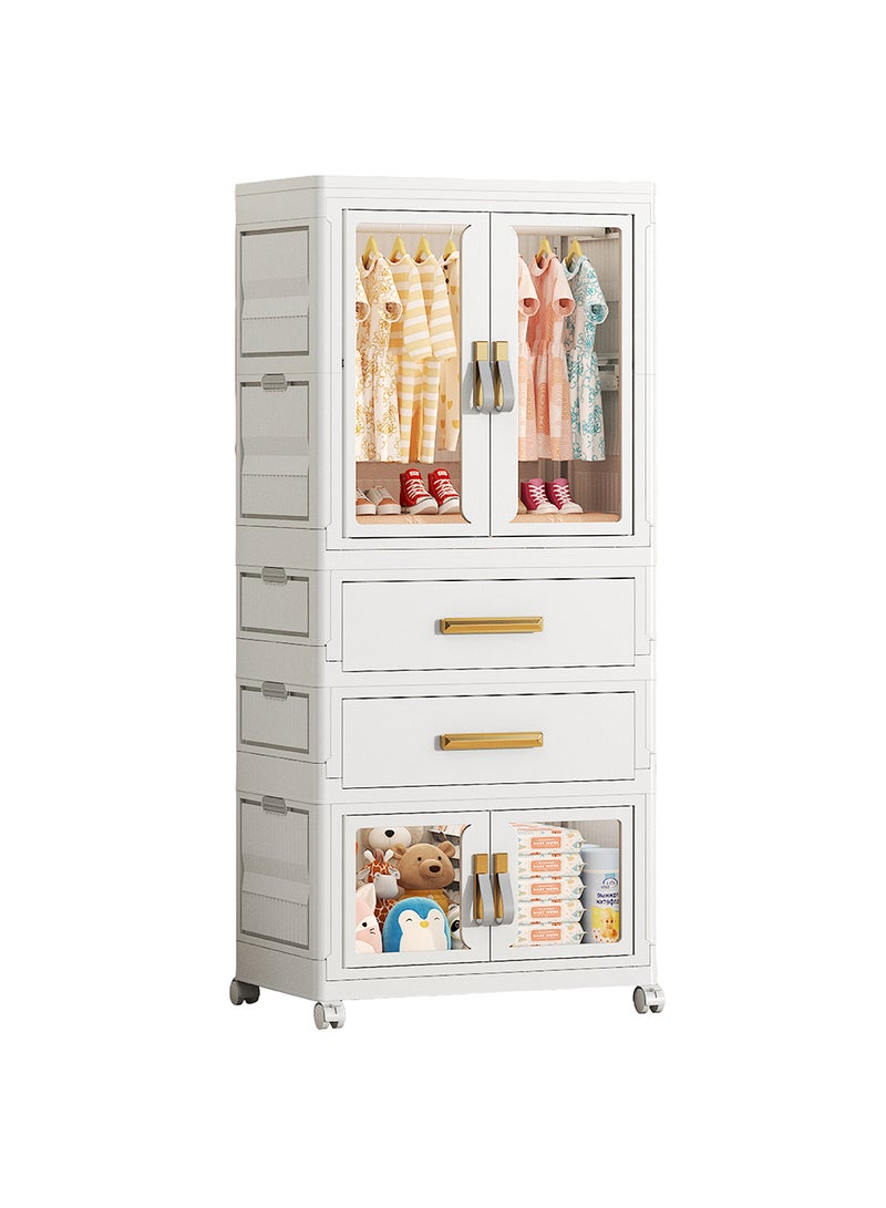أولييرو خزانة بلاستيكية قابلة للطي 54×34×130 سم مع خزانة ملابس واحدة وخزانة تخزين واحدة ودرجين - Image 1
