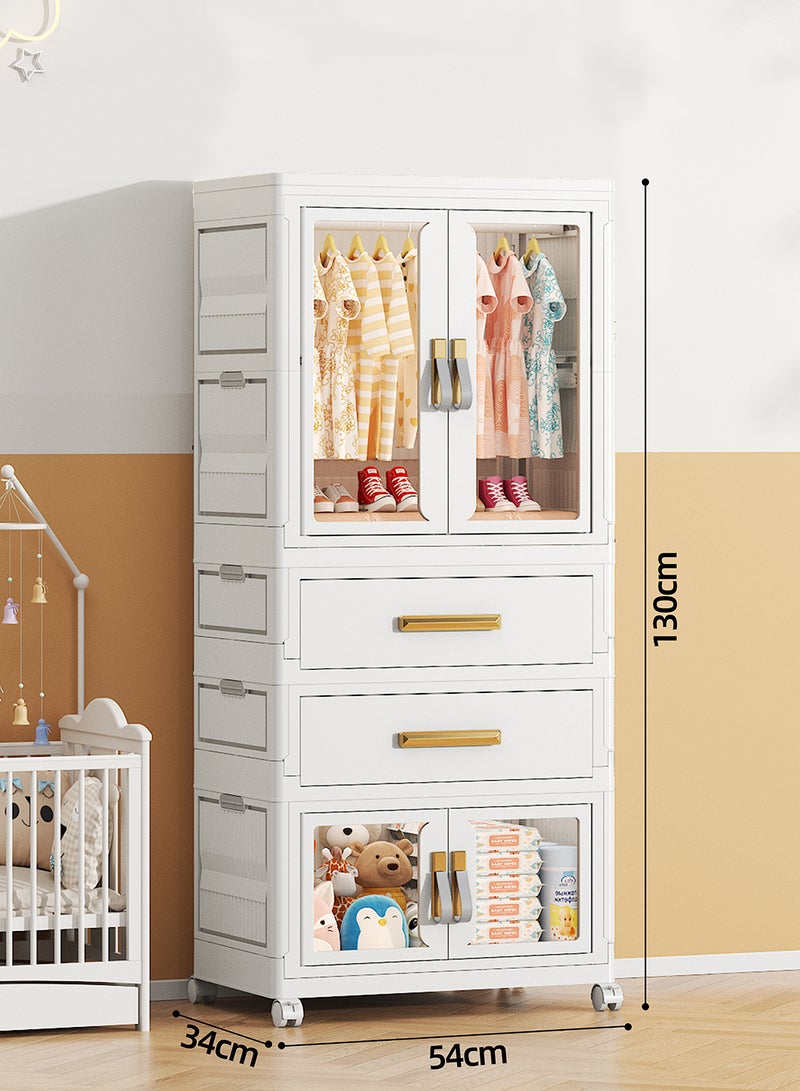 أولييرو خزانة بلاستيكية قابلة للطي 54×34×130 سم مع خزانة ملابس واحدة وخزانة تخزين واحدة ودرجين - Image 2