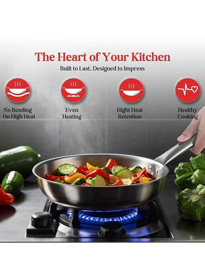 VINOD Platinum Triply Stainless Steel Cookware Set   4 Pc, Kadai (24Cm, 3.3L), Frypan (24Cm, 2.2L) With Common Lid, Saucepan (16 Cm, 1.6L) | Induction, Oven Friendly - Image 4