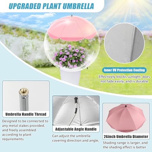 Axcoix 2 Pack Upgraded Plant Umbrellas for Outdoor Plants, 26" Larger Garden Plant Umbrella Shade with Adjustable Angle, 43.4" Higher Sun Shade for Plants, Potted Plant, Garden Beds (Pink & Blue) - Image 3